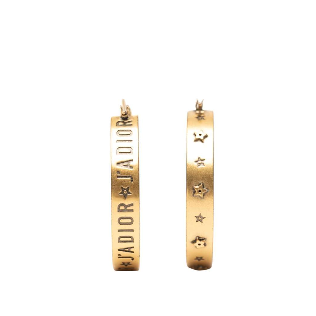 Dior Gold Plated J Adior Star Hoop Earrings Gold Metal Very good - Back View