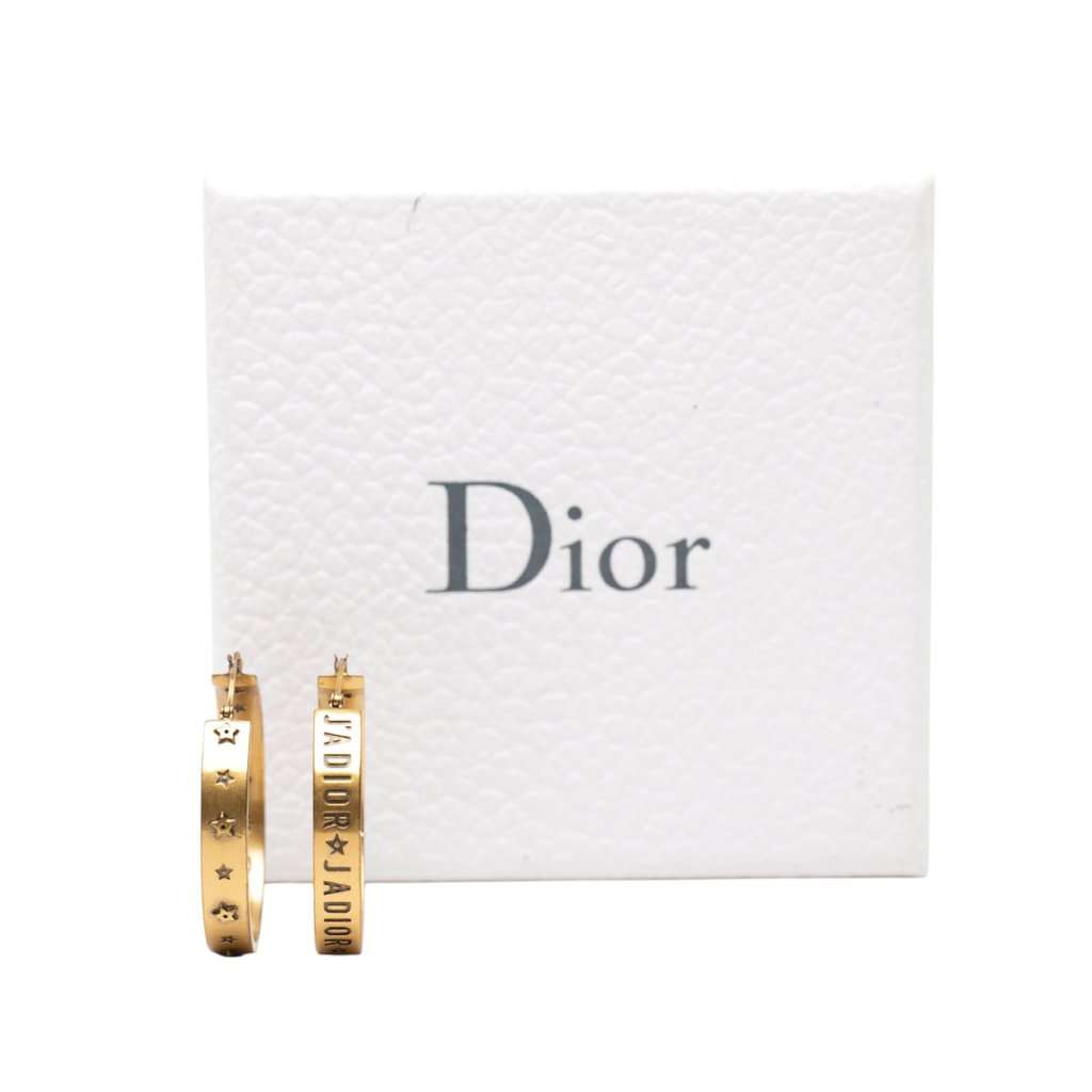 Dior Gold Plated J Adior Star Hoop Earrings Gold Metal Very good - Box View