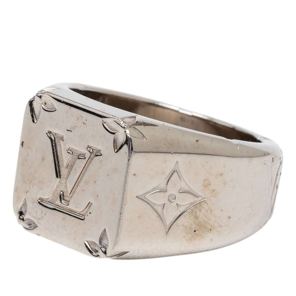 Louis Vuitton Brass Monogram Signet Ring M Silver Metal Very good - Back View