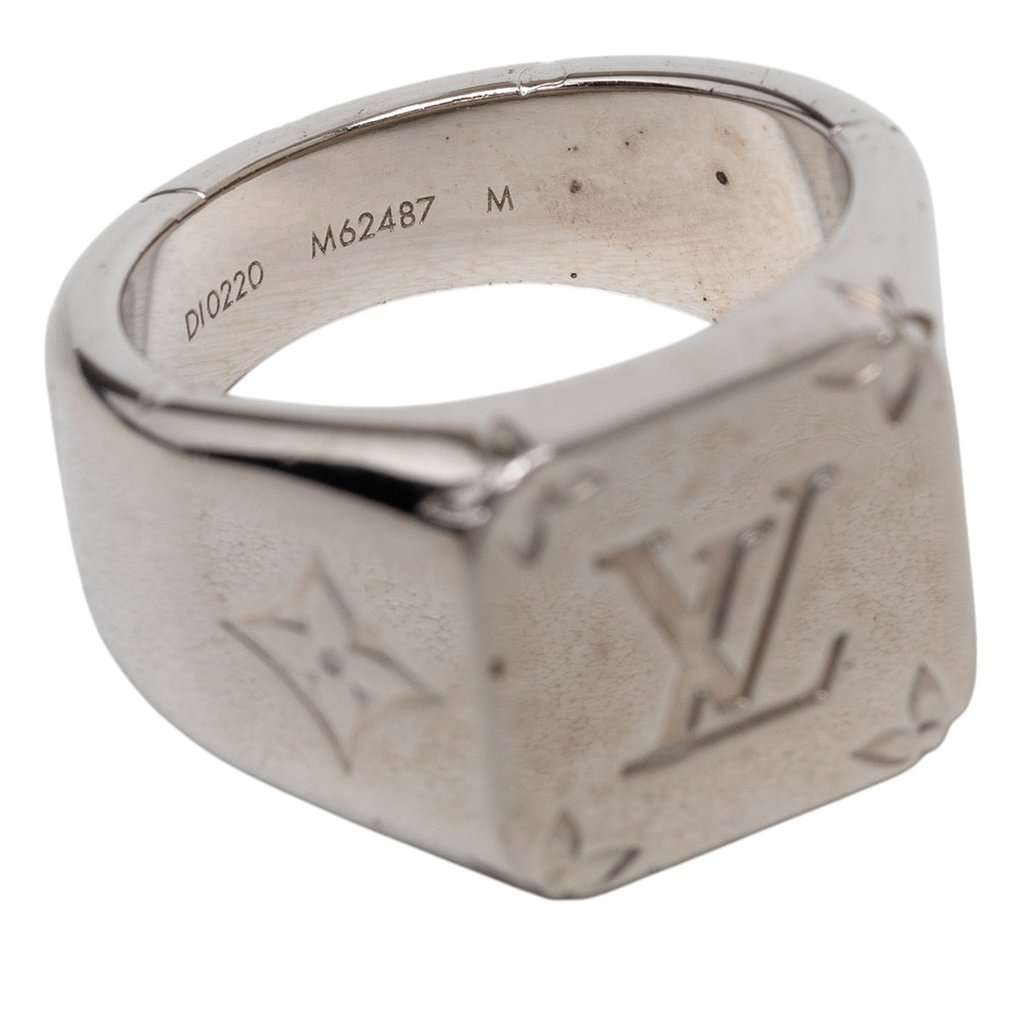 Louis Vuitton Brass Monogram Signet Ring M Silver Metal Very good - Box View