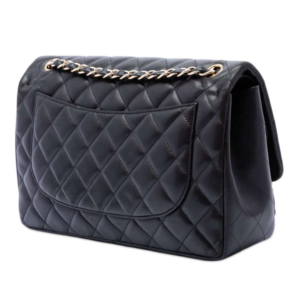 Chanel Jumbo Classic Lambskin Double Flap Black Leather Very good - Back View