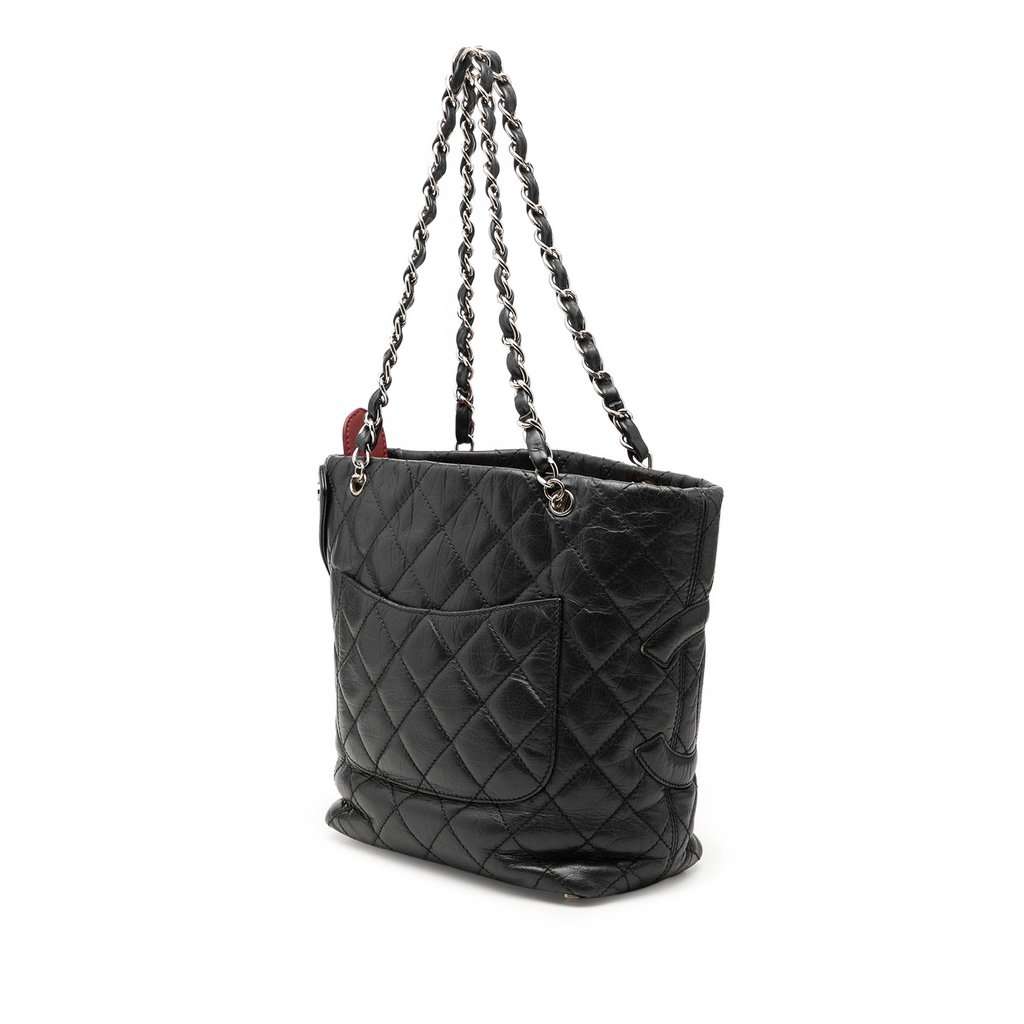 Chanel Small Quilted Aged Calfskin Cotton Club Tote Black Leather Very good - Back View