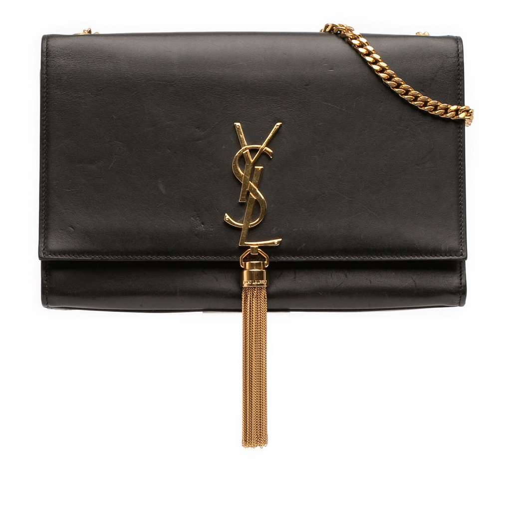 Saint Laurent Medium Smooth Calfskin Classic Monogram Kate Tassel Crossbody Black Leather Good - Front View