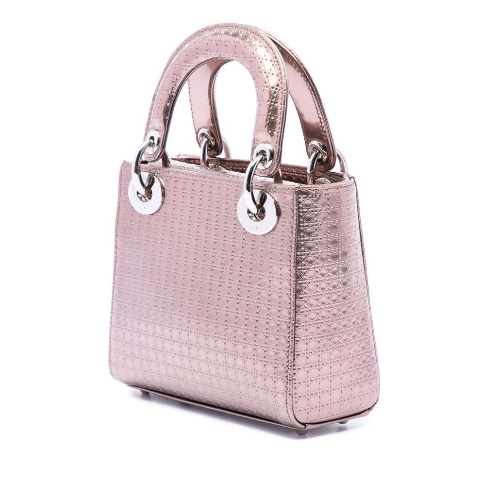 Dior Mini Metallic Patent Microcannage Lady Dior Pink Leather Very good condition - Back View