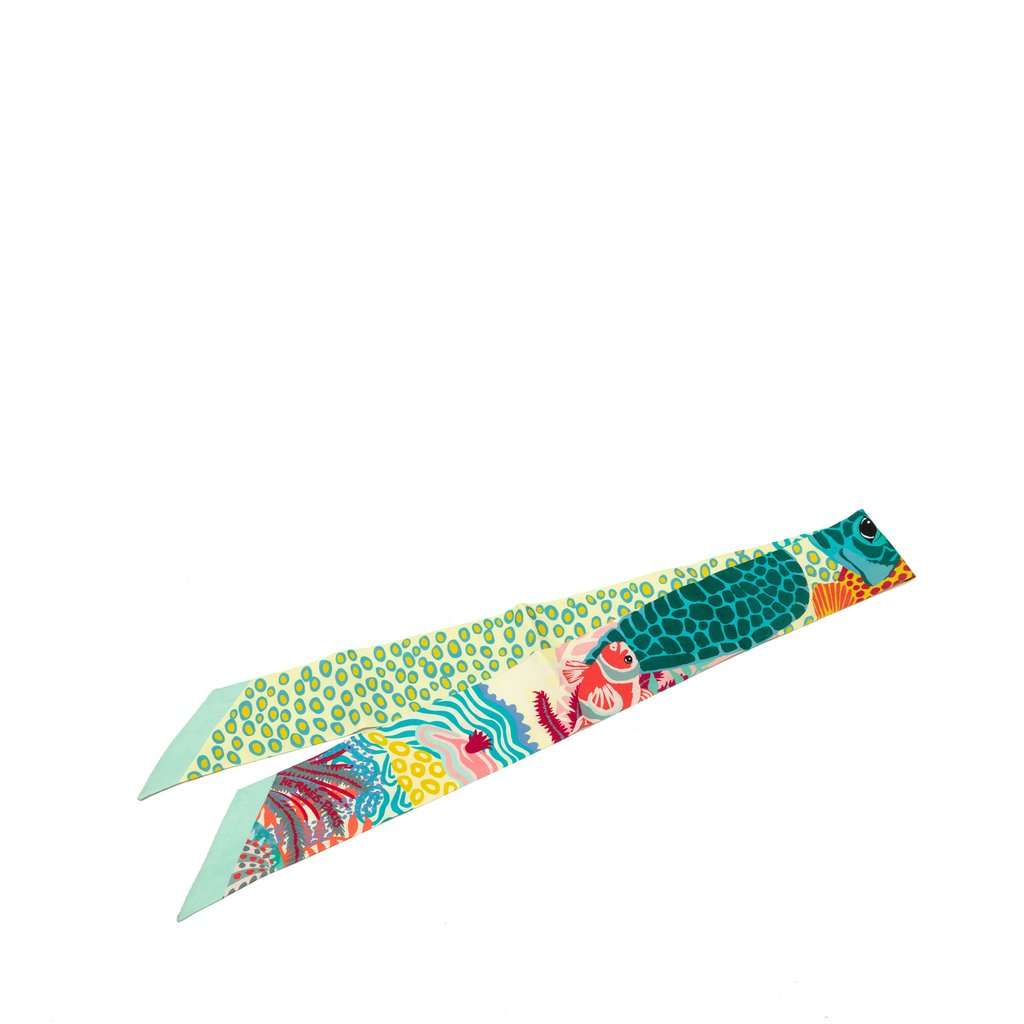 Hermès Under the Waves Twilly Silk Scarf Green Very good - Front View
