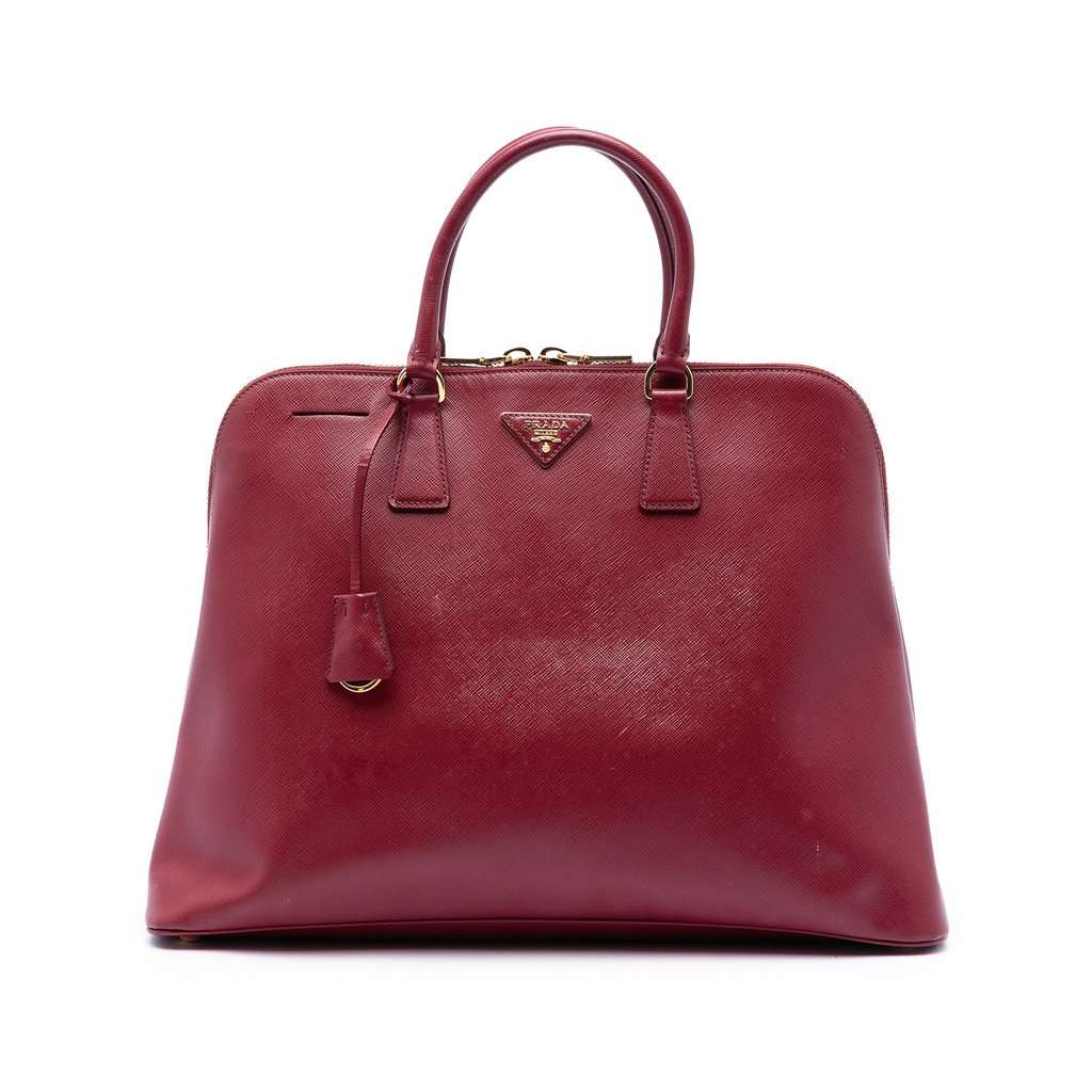 Prada Extra Large Saffiano Lux Promenade Satchel Red Leather Very good condition - Front View