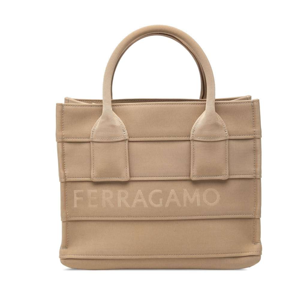 Ferragamo Small Canvas Signature Tote Beige Very good condition - Front View