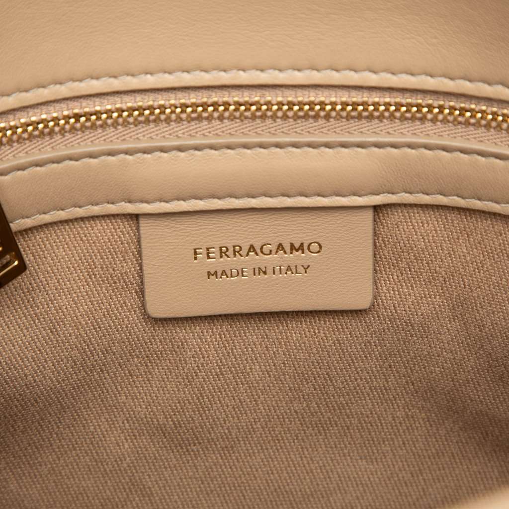 Ferragamo Small Canvas Signature Tote Beige Very good condition - Box View