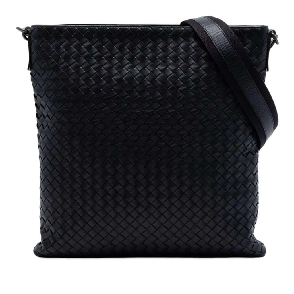 Bottega Veneta Intrecciato Nappa Flat Messenger Bag Black Leather Very good - Front View