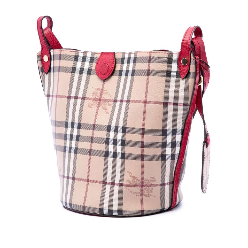 Burberry Haymarket Check Coated Canvas Lorne Bucket Bag Beige Very good condition - Back View