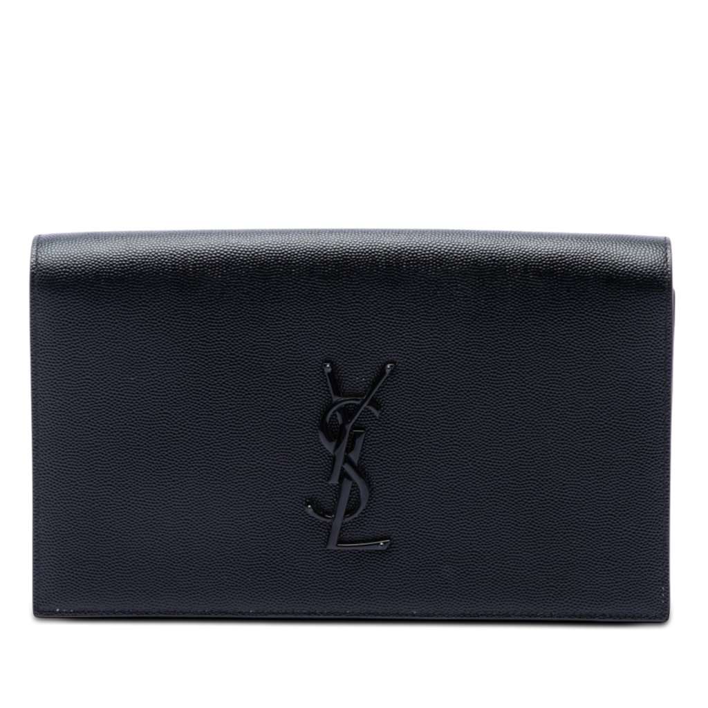 Saint Laurent Grain de Poudre Monogram Monochrome Kate Clutch Black Leather Very good condition - Front View
