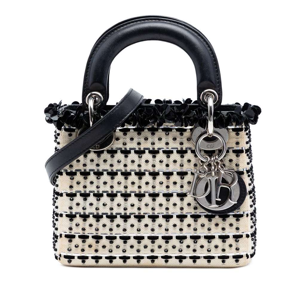 Dior Mini Canvas Bead and Sequin Embellished Lady Dior White Very good - Front View