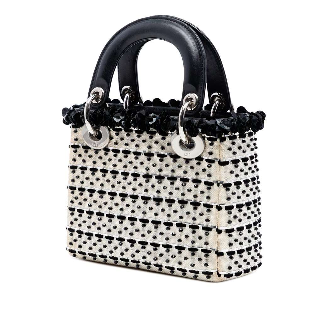 Dior Mini Canvas Bead and Sequin Embellished Lady Dior White Very good - Back View