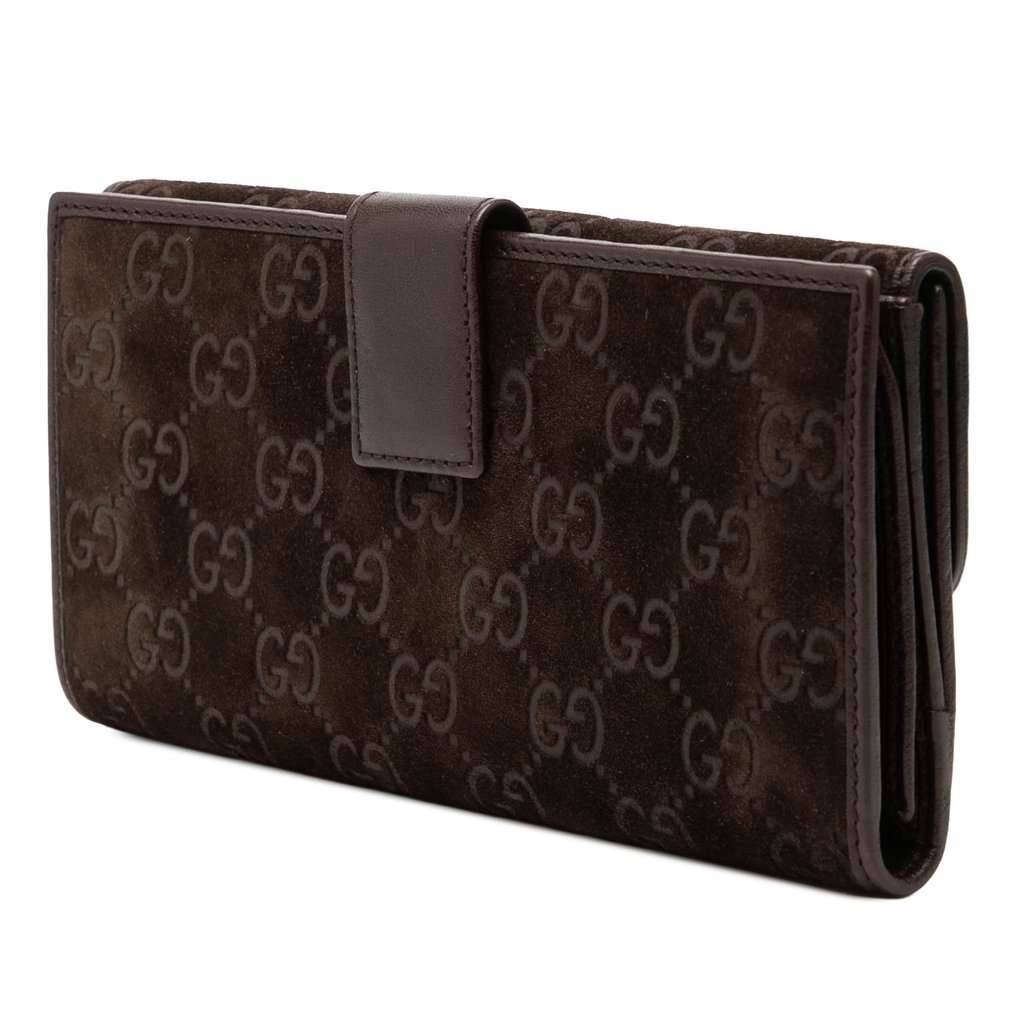 Gucci GG Suede Pelham Continental Long Wallet Brown Leather Very good condition - Back View