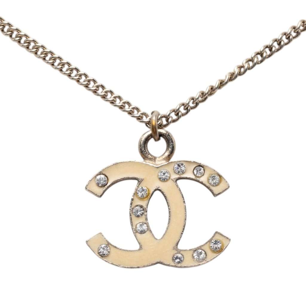 Chanel CC Gold Plated Enamel and Strass Pendant Necklace Gold Metal Very good condition - Back View