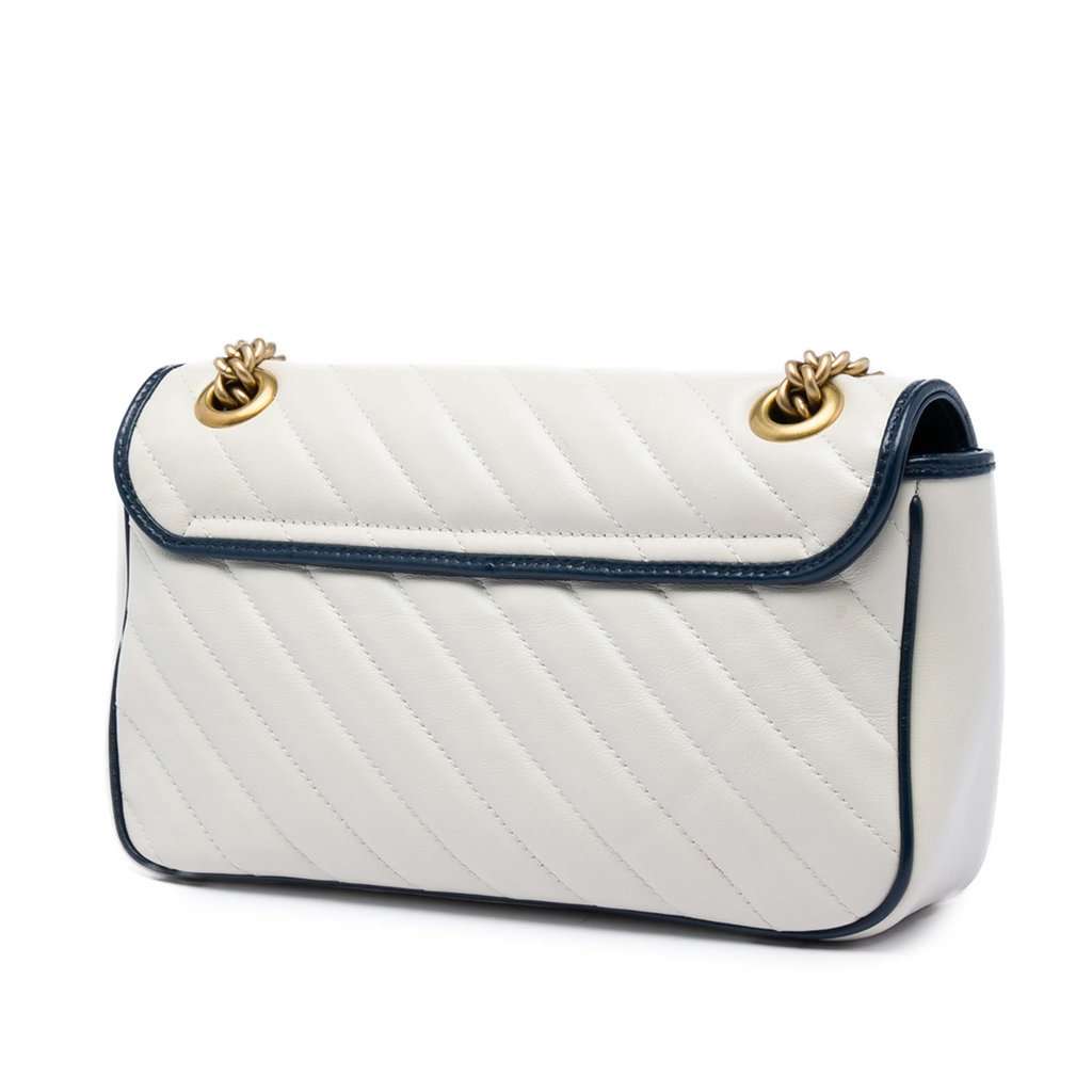 Gucci Medium GG Marmont Matelasse Diagonal Calfskin Torchon Shoulder Bag White Leather Very good condition - Back View