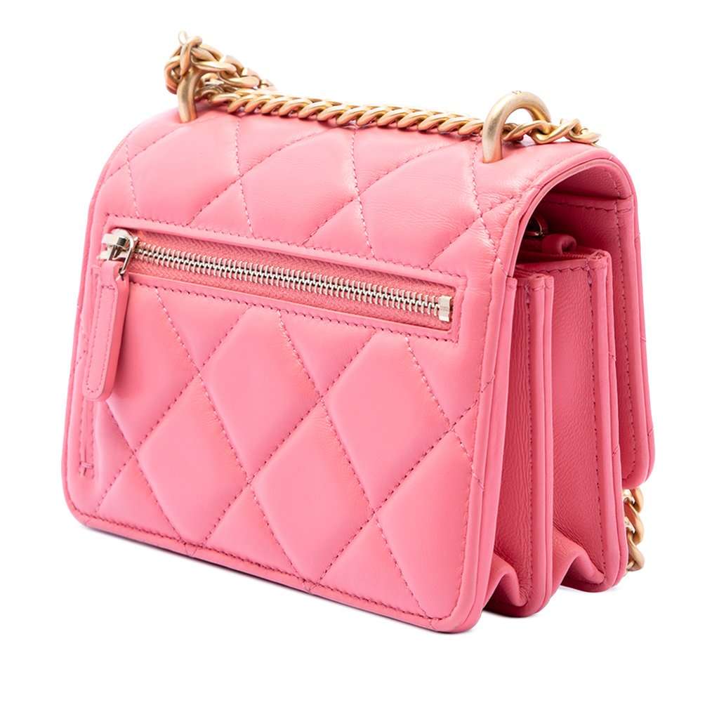 Chanel Mini Quilted Lambskin Pending CC Wallet On Chain Pink Leather Very good condition - Back View