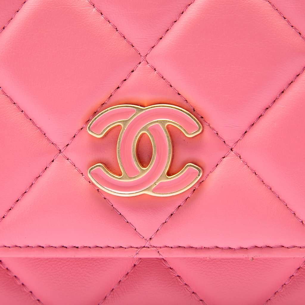 Chanel Mini Quilted Lambskin Pending CC Wallet On Chain Pink Leather Very good condition - Box View