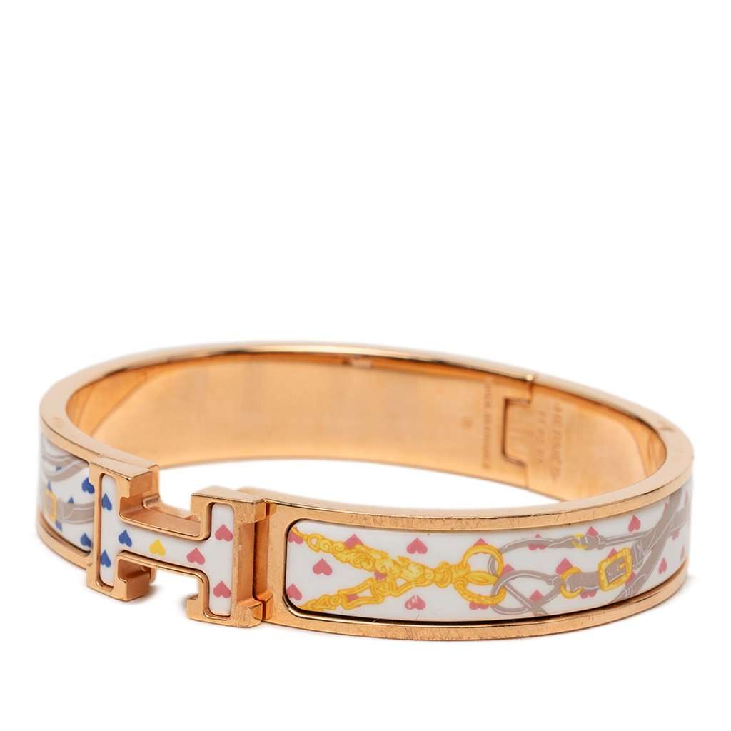 Hermès Narrow Enamel Brides de Gala Love Clic H Bracelet PM White Very good - Back View