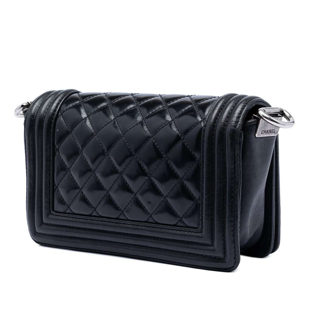Chanel Paris Bombay Small Quilted Patent Medallion Embellished Boy Flap Black Leather Very good condition - Back View