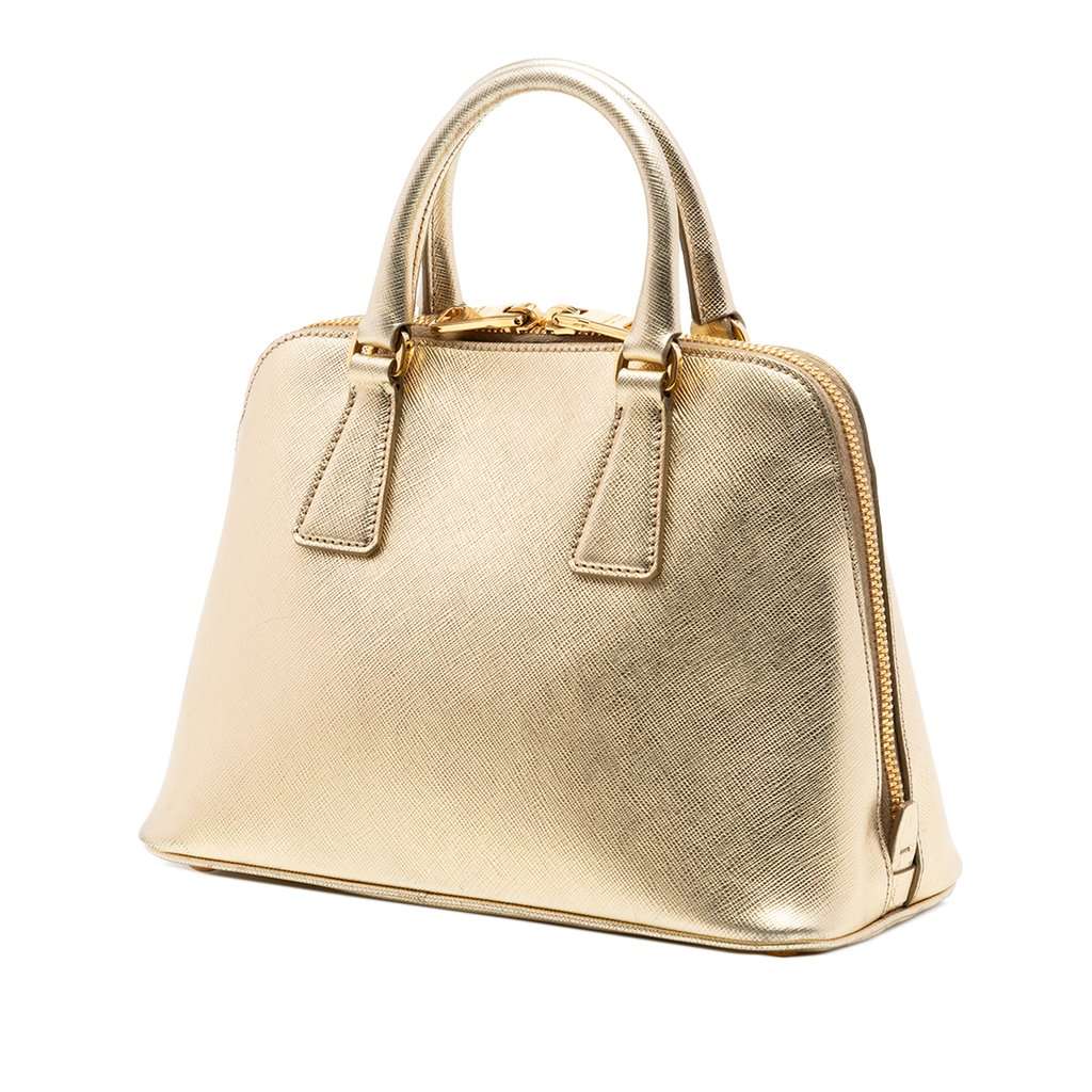 Prada Small Saffiano Lux Promenade Satchel Gold Leather Very good condition - Back View