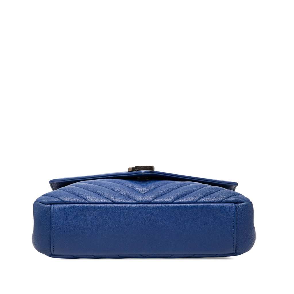 Saint Laurent Medium Quilted Chevron Sheepskin College Satchel Blue Leather Very good - Inside View