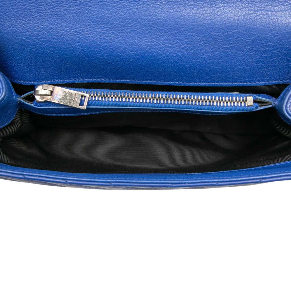 Saint Laurent Medium Quilted Chevron Sheepskin College Satchel Blue Leather Very good - Model View
