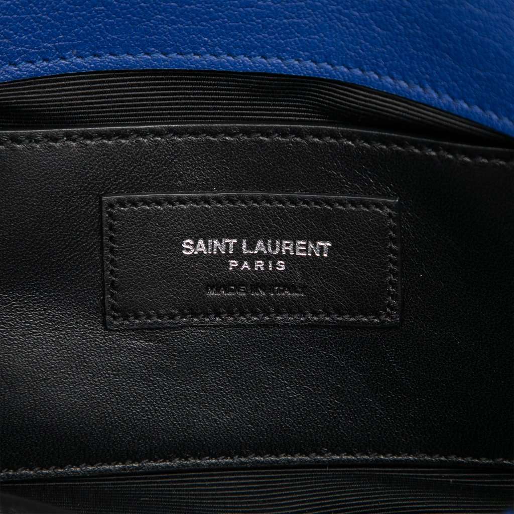 Saint Laurent Medium Quilted Chevron Sheepskin College Satchel Blue Leather Very good - Box View