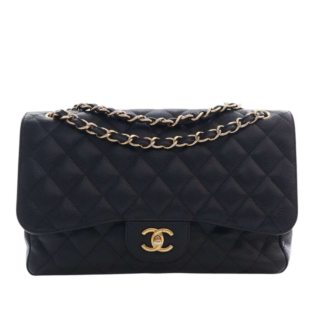 Chanel Jumbo Classic Caviar Double Flap Black Leather Very good - Front View