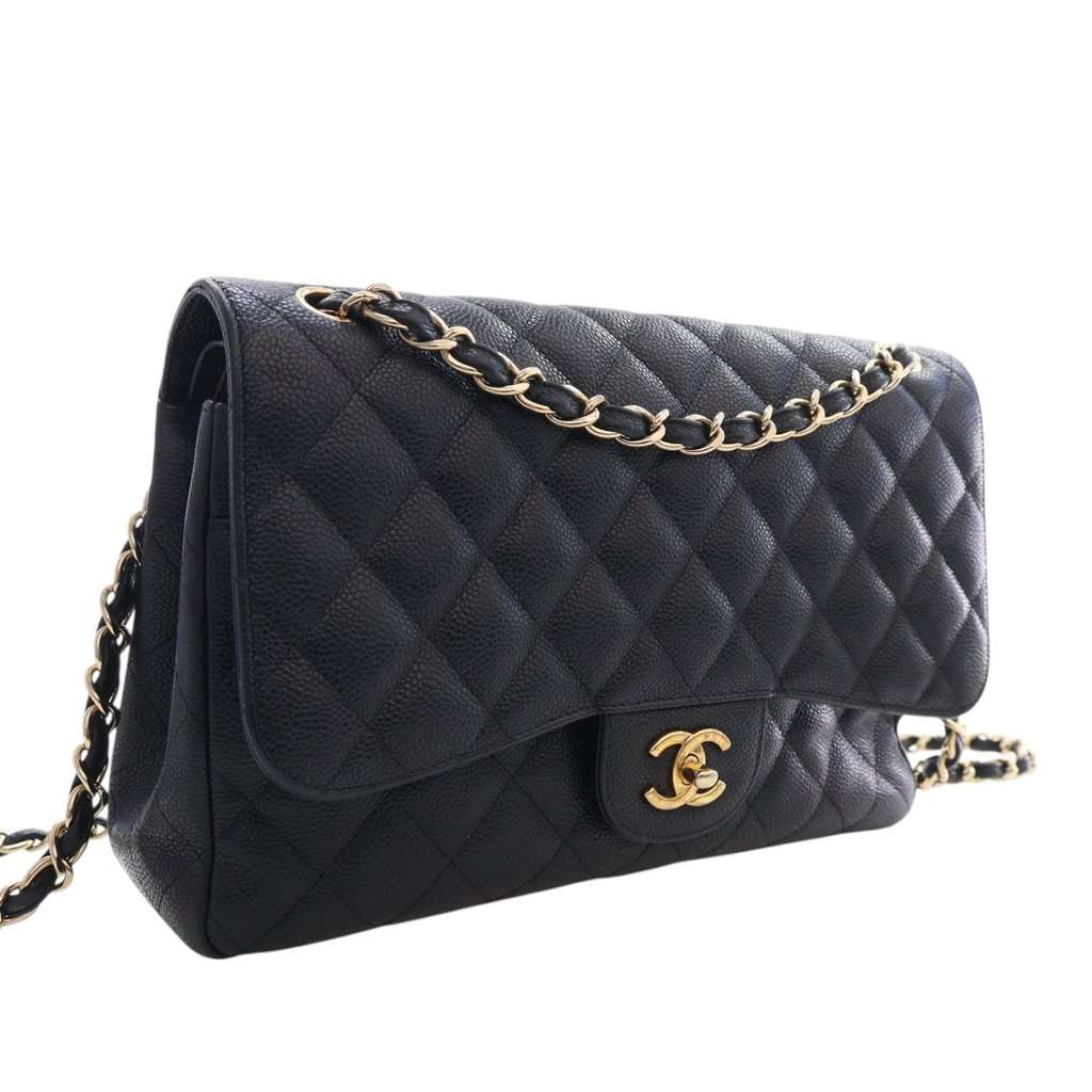 Chanel Jumbo Classic Caviar Double Flap Black Leather Very good - Back View