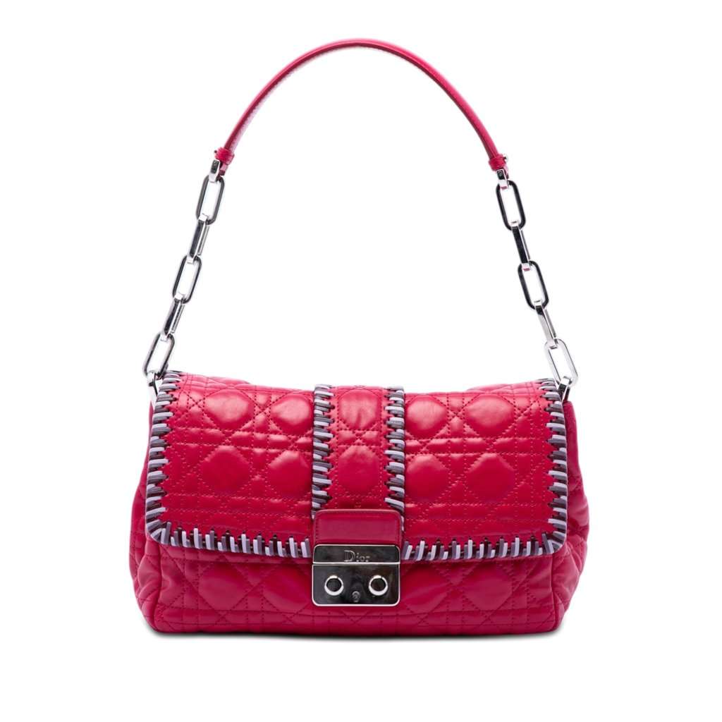 Dior Lambskin Cannage New Lock Whipstitch Chain Flap Pink Leather Very good condition - Front View