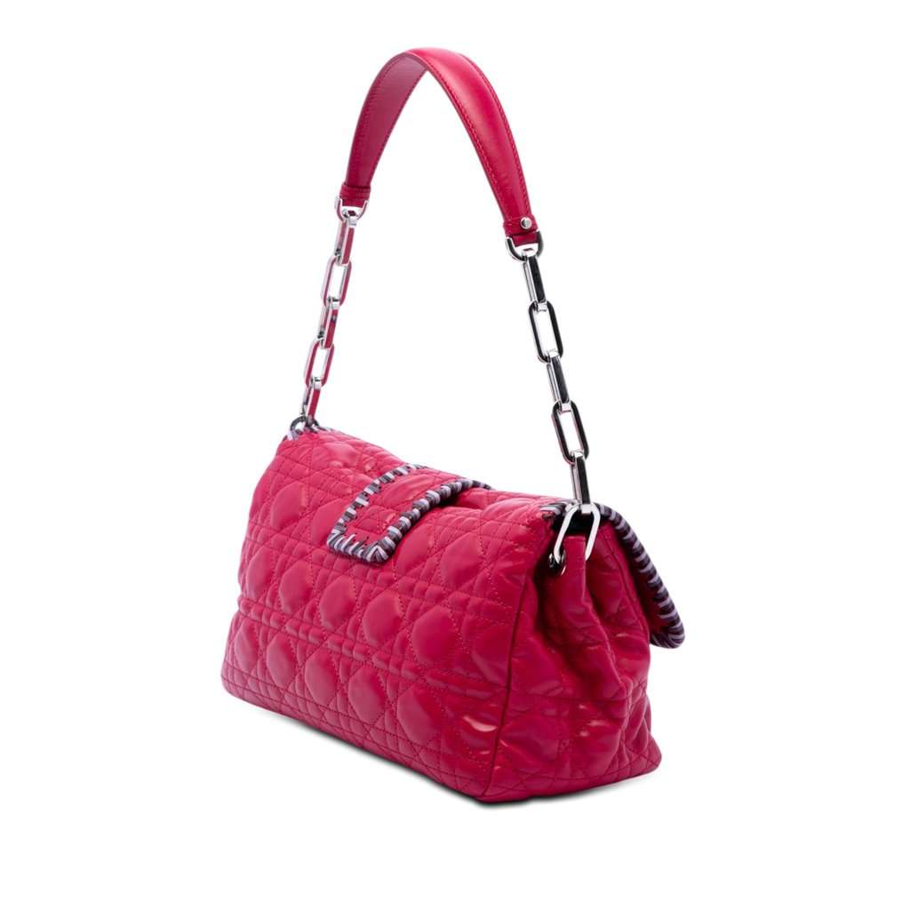 Dior Lambskin Cannage New Lock Whipstitch Chain Flap Pink Leather Very good condition - Back View