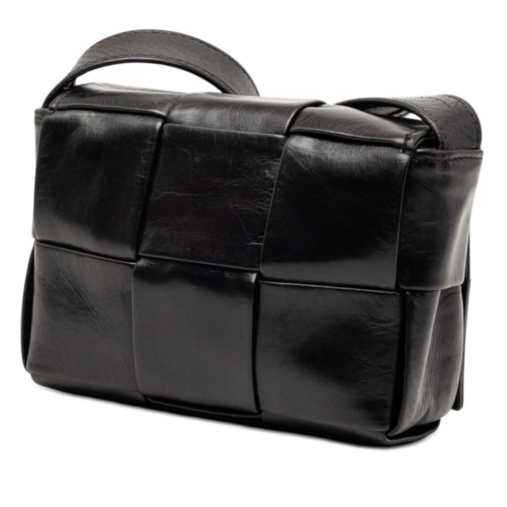 Bottega Veneta Candy Paper Calfskin Intrecciato Cassette Crossbody Black Leather Very good - Back View