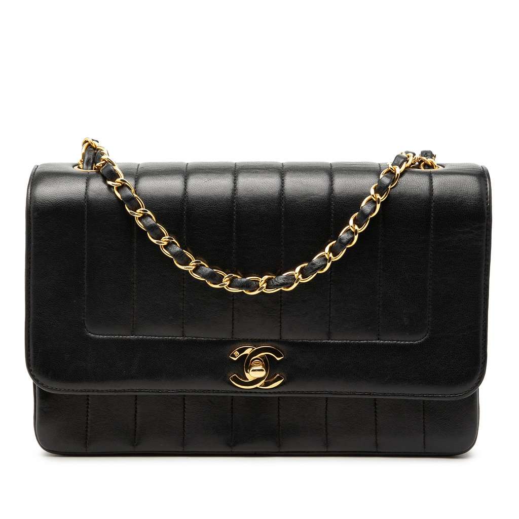 Chanel Medium Vertical Quilted Lambskin Mademoiselle Crossbody Black Leather Very good condition - Front View