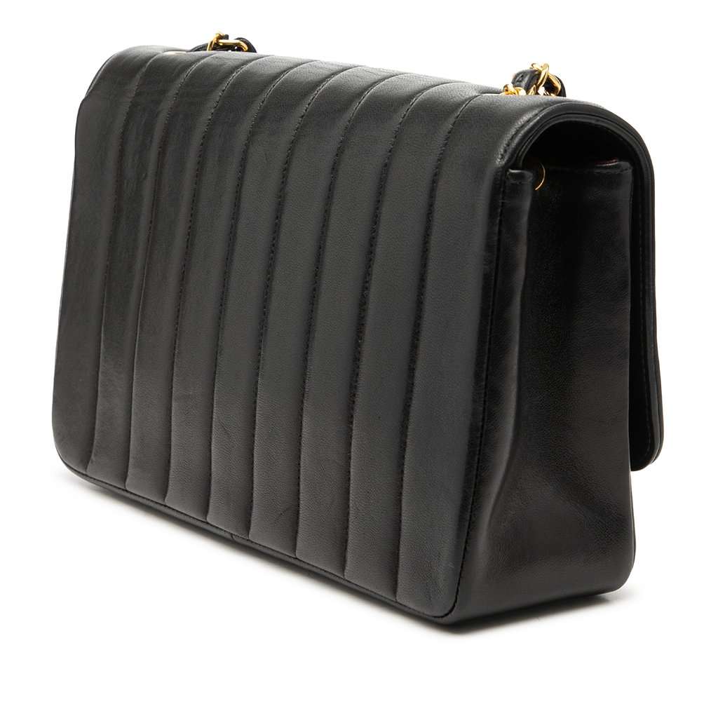 Chanel Medium Vertical Quilted Lambskin Mademoiselle Crossbody Black Leather Very good condition - Back View