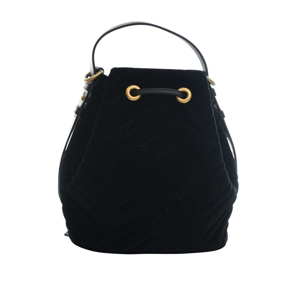 Gucci GG Marmont 2.0 Matelasse Velvet Bucket Bag Black Very good condition - Back View