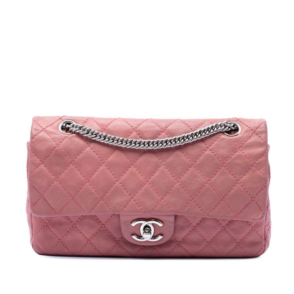 Chanel Medium Classic Washed Lambskin Bijoux Chain Double Flap Pink Leather Very good - Front View