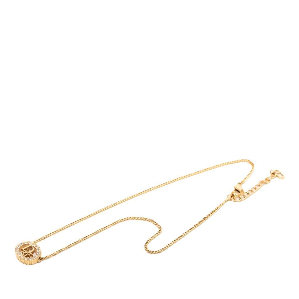 Dior Gold Plated Strass CD Logo Pendant Necklace Gold Metal Very good condition - Front View