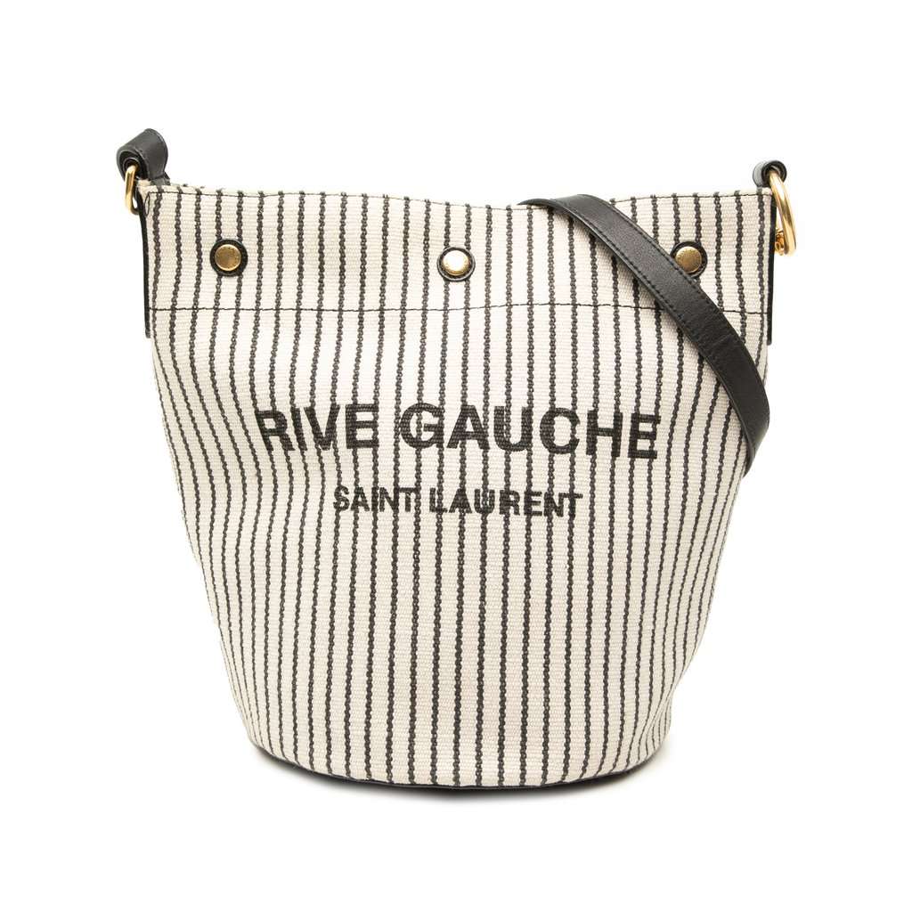 Saint Laurent Striped Canvas Rive Gauche Bucket Bag White Very good - Front View
