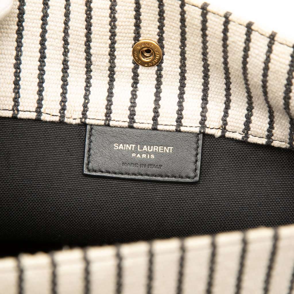 Saint Laurent Striped Canvas Rive Gauche Bucket Bag White Very good - Box View