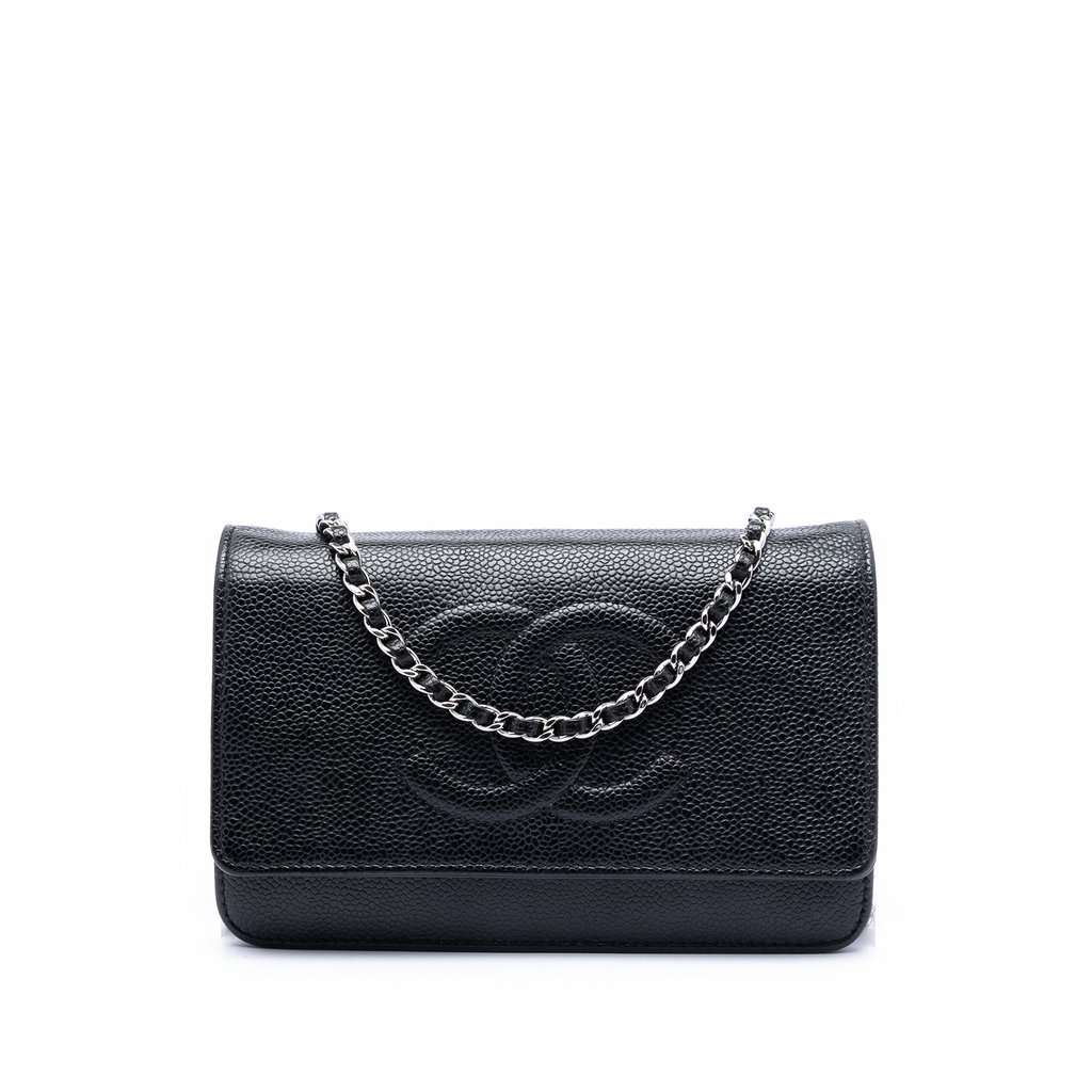 Chanel CC Caviar Wallet On Chain Black Leather Very good condition - Front View