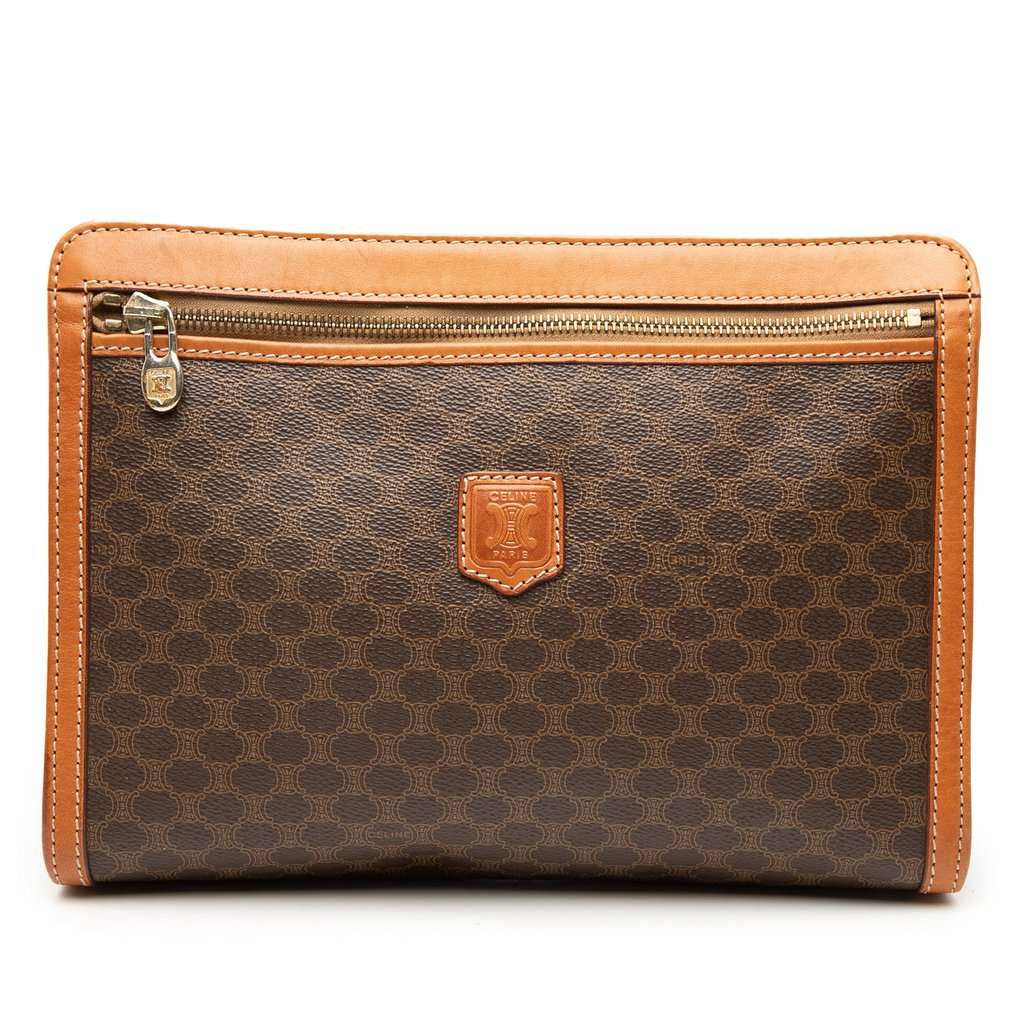 Celine Macadam Coated Canvas Clutch Brown Good condition - Front View