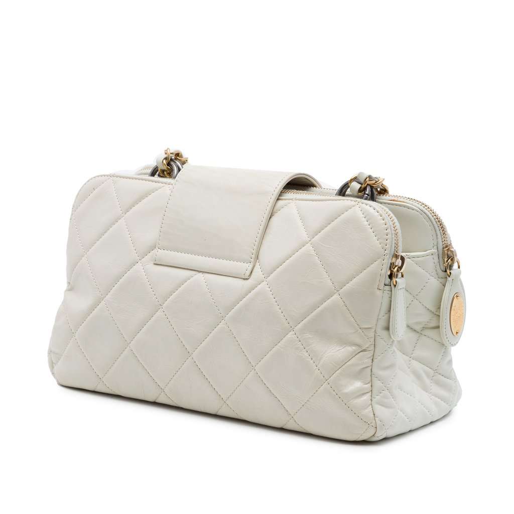 Chanel Quilted Aged Calfskin Mademoiselle Triple Zip Shoulder Bag White Leather Very good - Back View