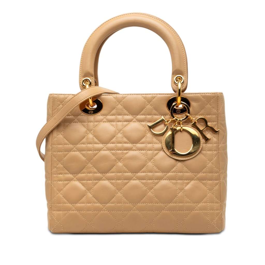 Dior Medium Lambskin Cannage Lady Dior Beige Leather Very good condition - Front View