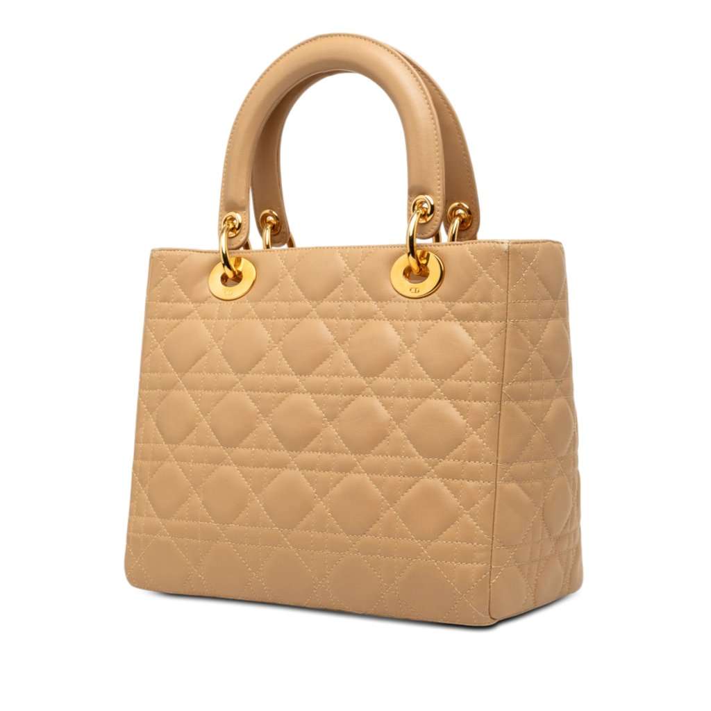 Dior Medium Lambskin Cannage Lady Dior Beige Leather Very good condition - Back View