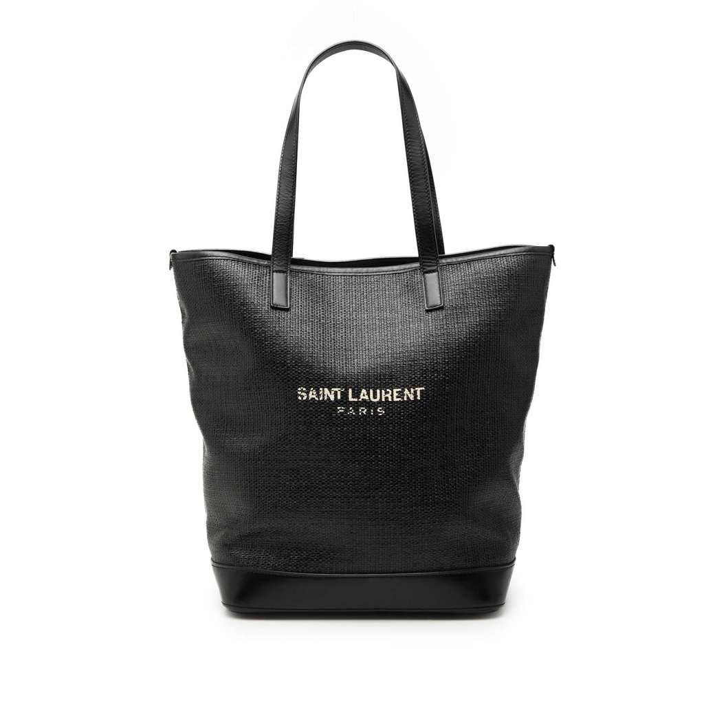 Saint Laurent Raffia Teddy Shopping Tote Black Very good condition - Front View