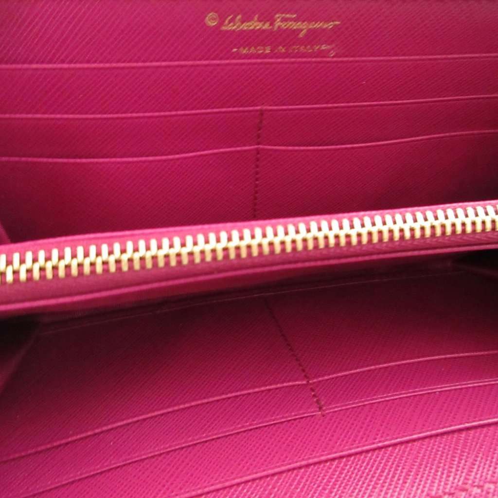 Salvatore Ferragamo Leather Vara Bow Zip Long Wallet Pink Leather Very good condition - Inside View