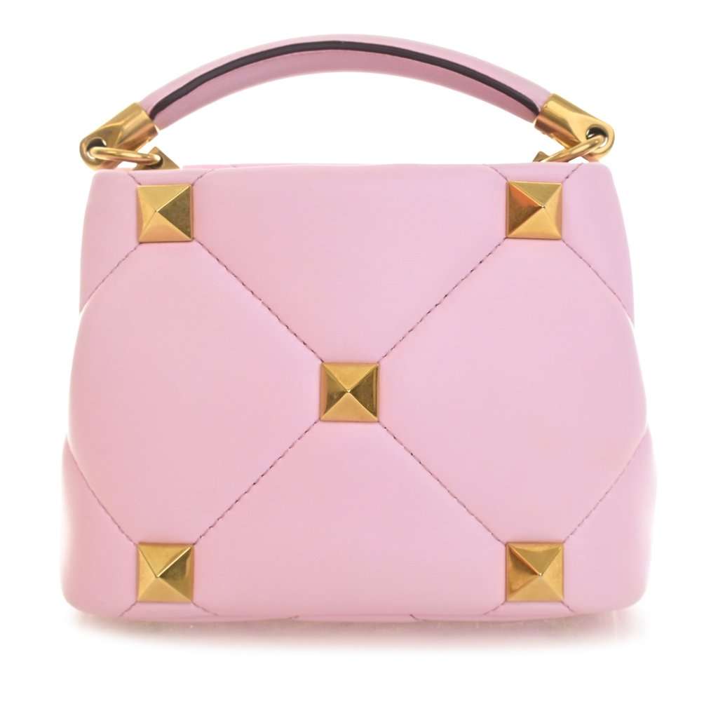 Valentino Small Nappa Roman Stud The Handle Bag Pink Leather Very good - Back View