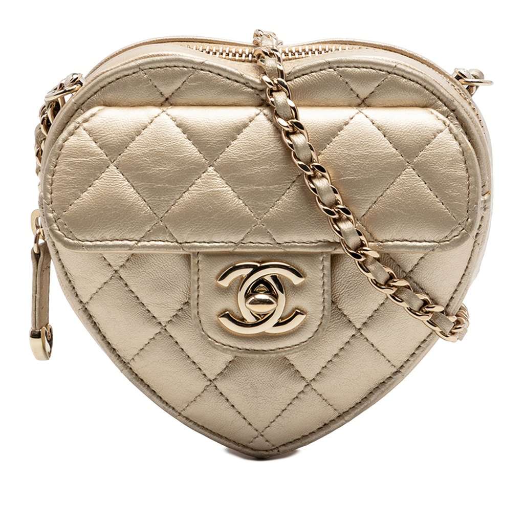 Chanel Mini Metallic Lambskin CC in Love Heart Crossbody Gold Leather Very good - Front View