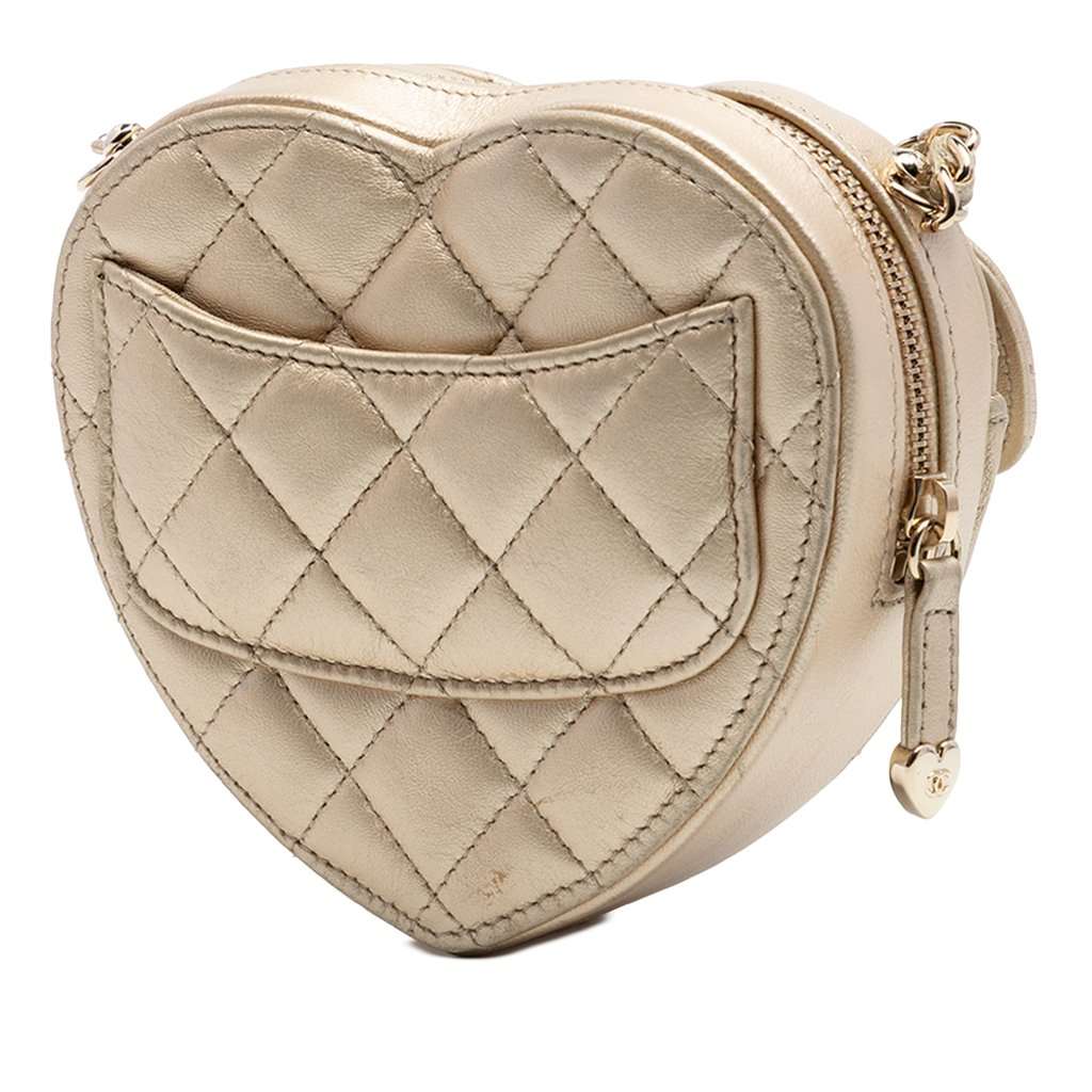 Chanel Mini Metallic Lambskin CC in Love Heart Crossbody Gold Leather Very good - Back View